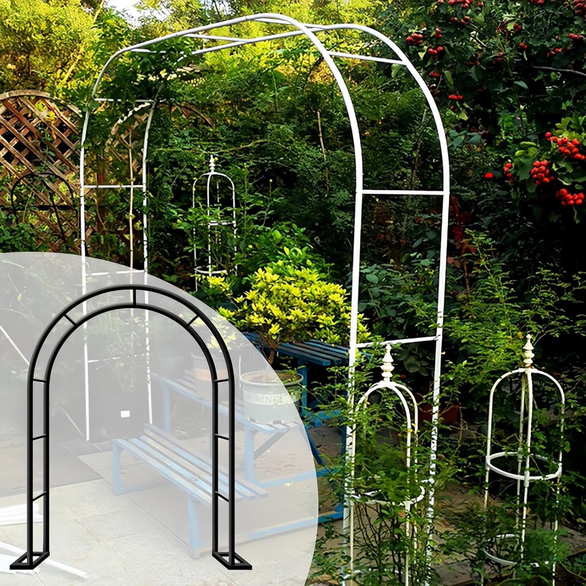 Metalen Rozenboog - Tuin Prieel - Klimplanten Ondersteunen - Versterkte Basis - 240 x 250 cm - Zwart