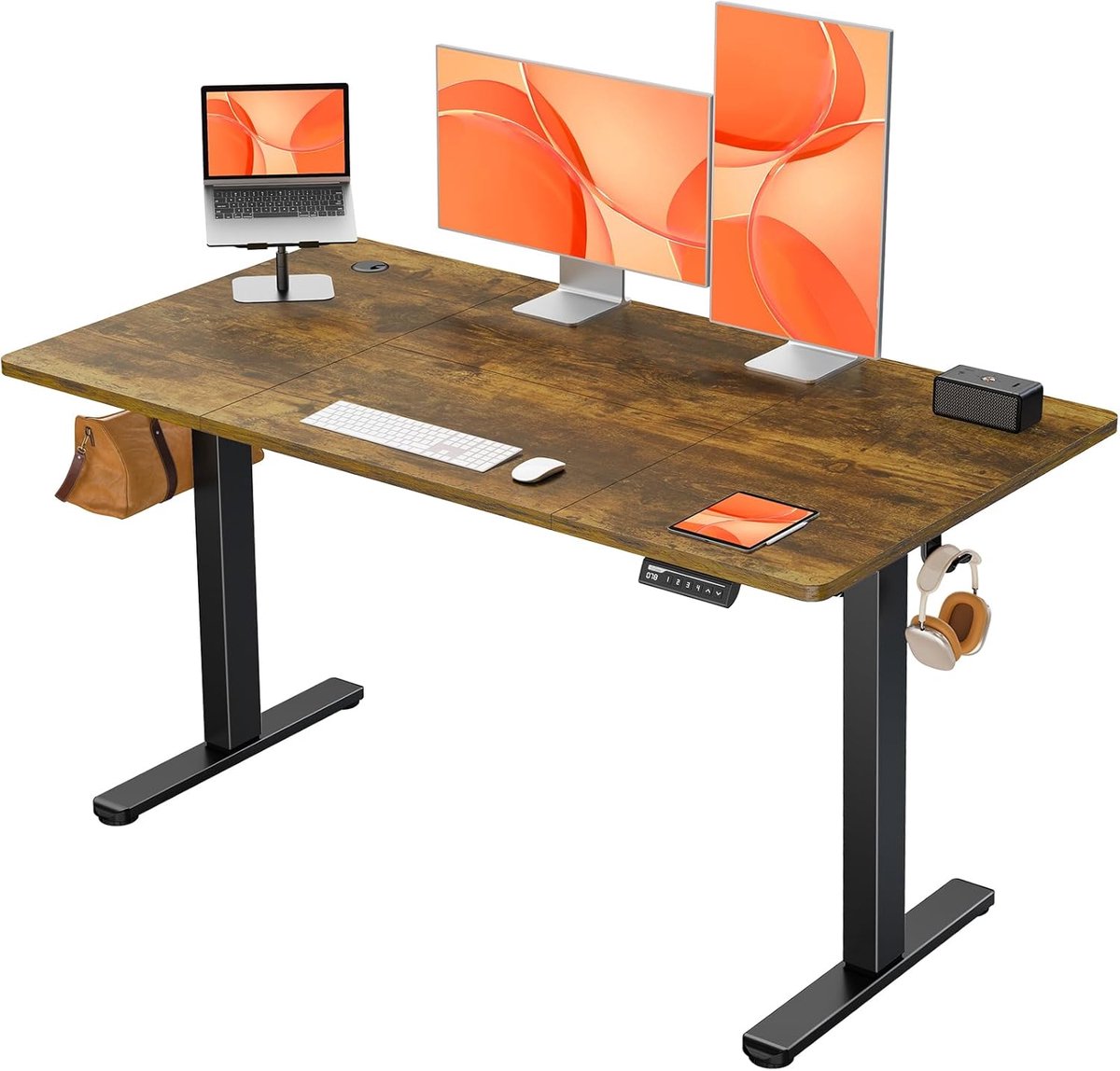 Elektrisch Zit-Sta Bureau 140x70 cm – In Hoogte Verstelbaar 72-118 cm – Ergonomisch Bureau met Geheugenfunctie & Stil Motor Systeem – Gaming & Thuiswerk Computerbureau – Vintage Houtkleur – Mobili Bella