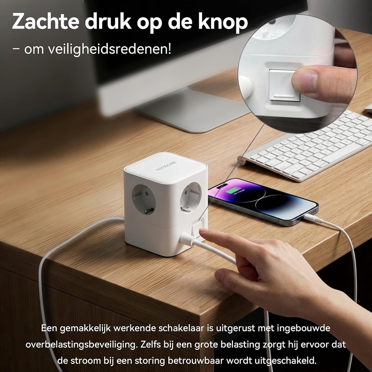 Multifunctionele Stekkerdoos - Wit - 4 Stopcontacten - 30W Snelladen - Voor Thuis en Kantoor
