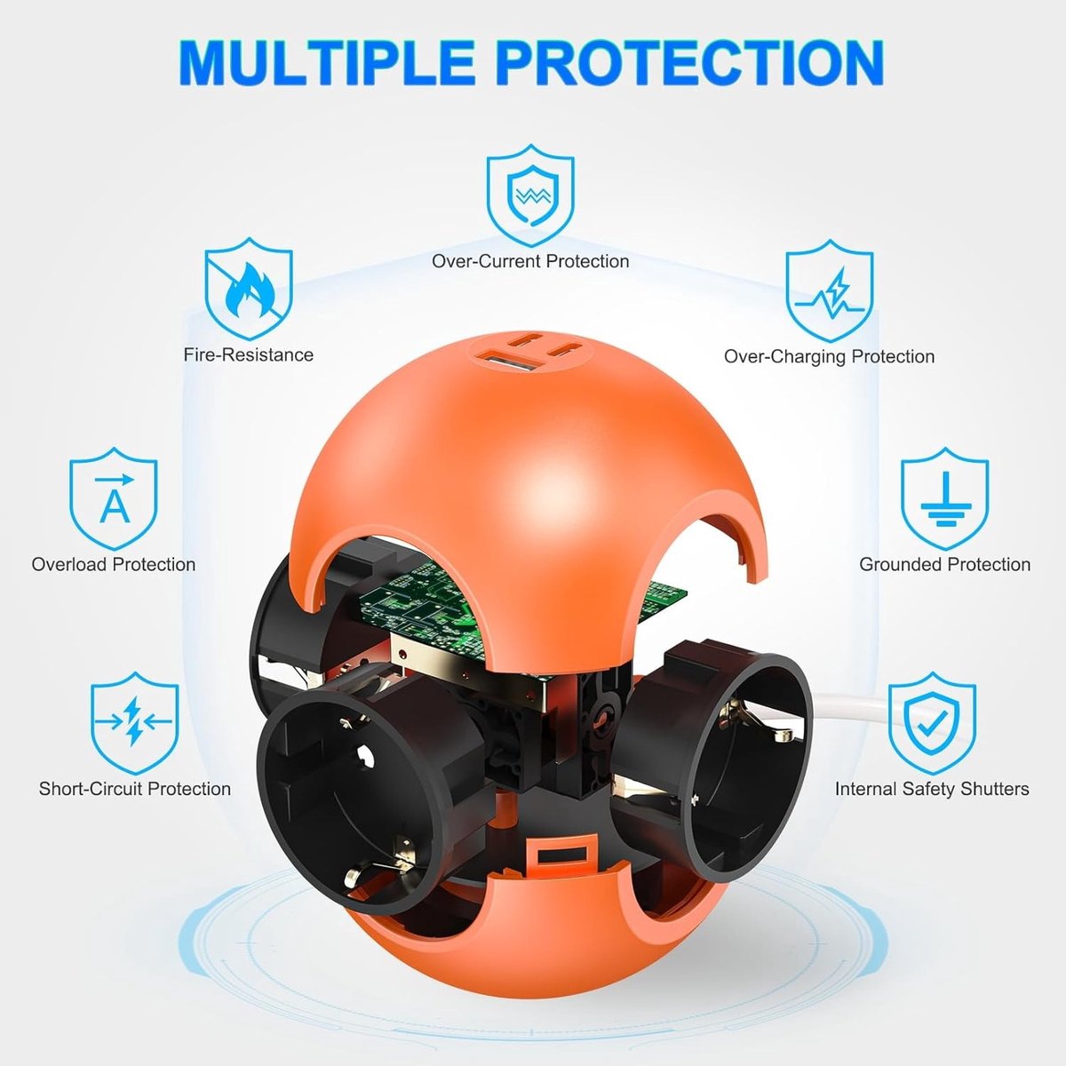 Stekkerdoos Kubus - Oranje - 25W USB Fast Charging - 3 Stopcontacten - Voor Thuis en Kantoor