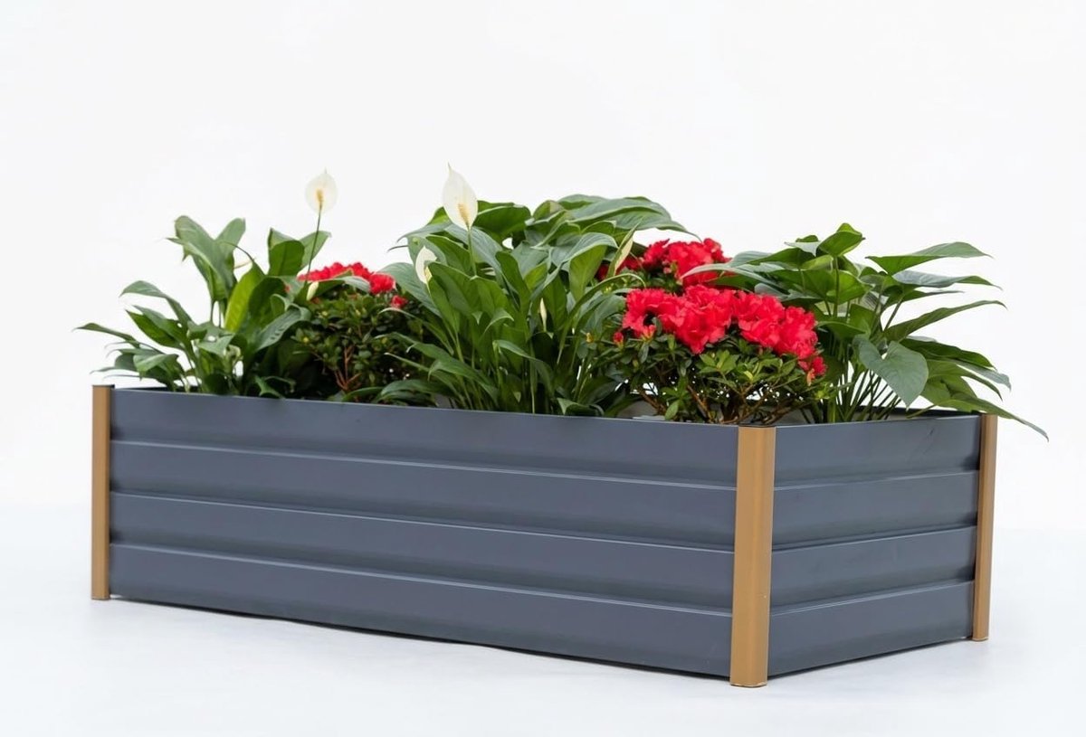 Grote Aluminium Moestuinbak - Verhoogde Plantenbak - 200 x 80 x 40 cm - Lichtgewicht & Roestvrij - Bodemloze Kweekbak met Veiligheidsranden - Voor Groenten, Kruiden en Bloemen - Grijs