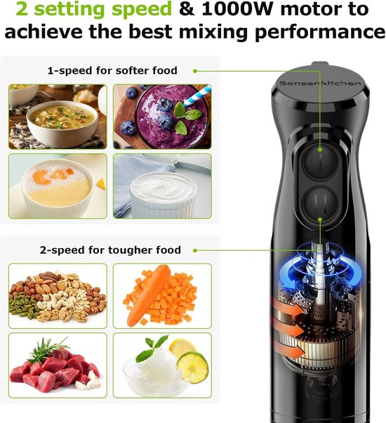 Staafmixer Set - Keukenmixer Garde - Sauzen Maken - Krachtige 1000W Motor - 700 ml Cup - Zwart — afbeelding 2