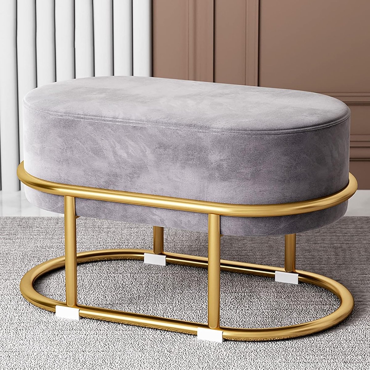Fluwelen Make-up Kruk - Chic Voetsteun - Decoratie Woonkamer - Goud Metalen Benen - Niet gespecificeerd - Niet gespecificeerd