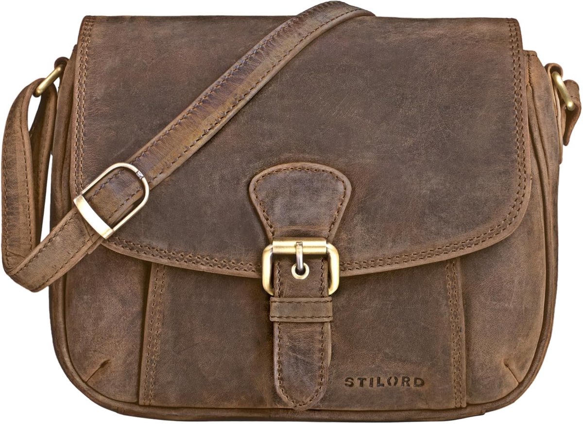 Leren Schoudertas Dames - Handtas Vintage - Avondje Uit - Echt Leer - 25 x 6 x 20.5 cm - Bruin