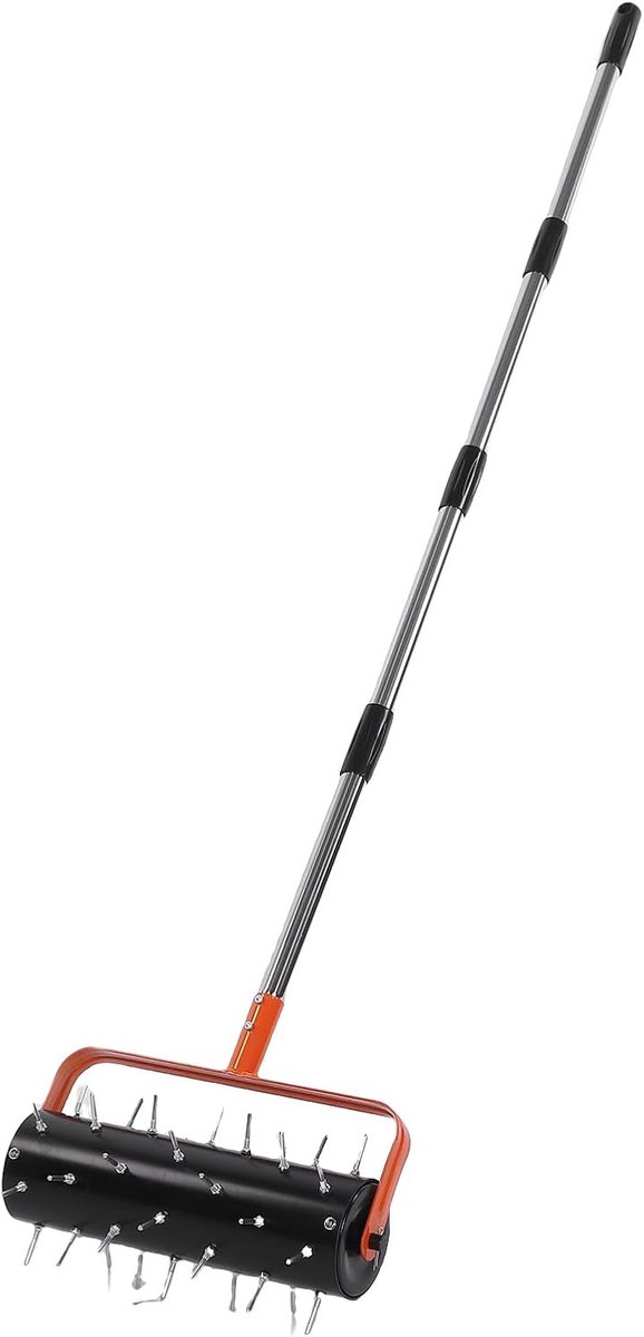 Grasbeluchter Roller - Handmatige Beluchter - Bodem Verbeteren - Verstelbare Handgreep - 43 cm Hoog - Zilver