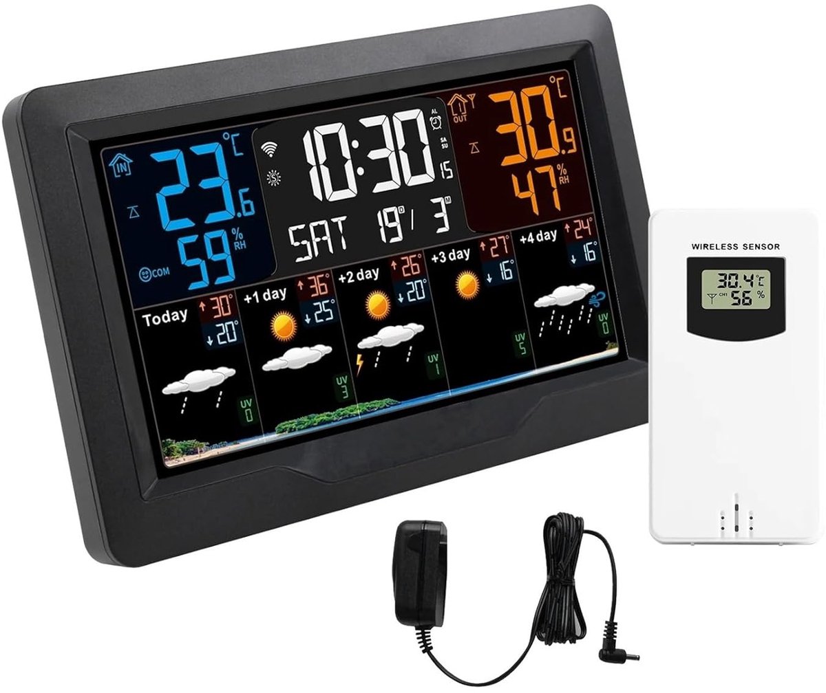 Smart Weerstation - Binnen Buiten Meter - Weersvoorspelling Monitoren - Wifi App Connectie - 20.5 cm Breed - Zwart