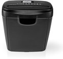Zwarte papierversnipperaar met 6 vellen capaciteit en een 10L bak.