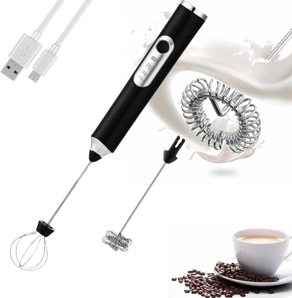 Elektrische Melkopschuimer - Koffie Garde Drinkmixer - Dranken Bereiden - Instelbare Snelheid - USB Oplaadbaar - Zwart