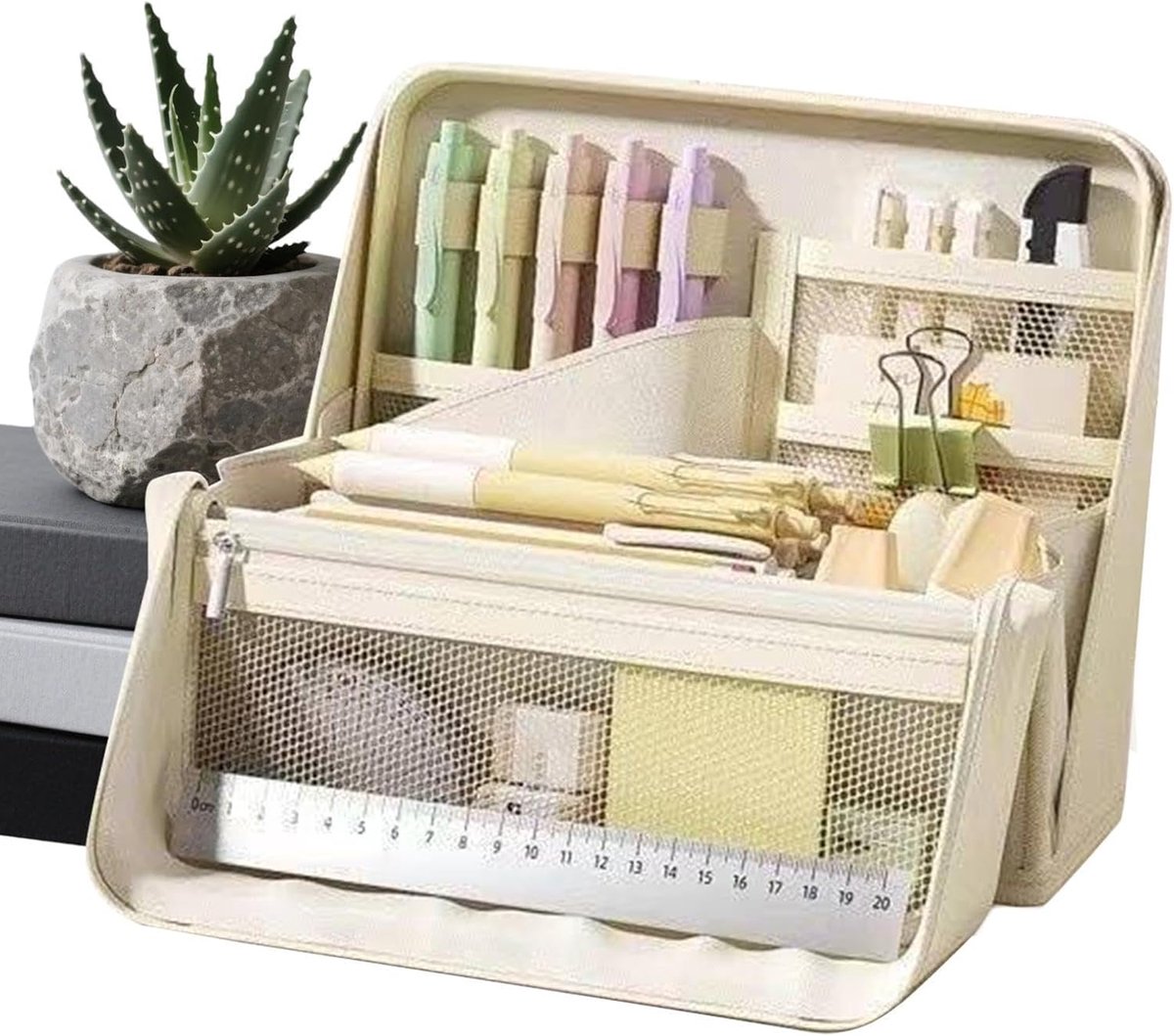 Pennenetui Opbergtas - Schrijfwaren Organizer - School Kantoor Reizen - Robuuste Oxford Stof - 23 x 7 x 18 cm