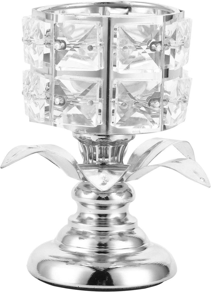 Kristallen Kandelaar - Elegante Houder - Sfeervol Interieur - Handgemaakt Hol Ontwerp - 13 x 11 cm - Zilver