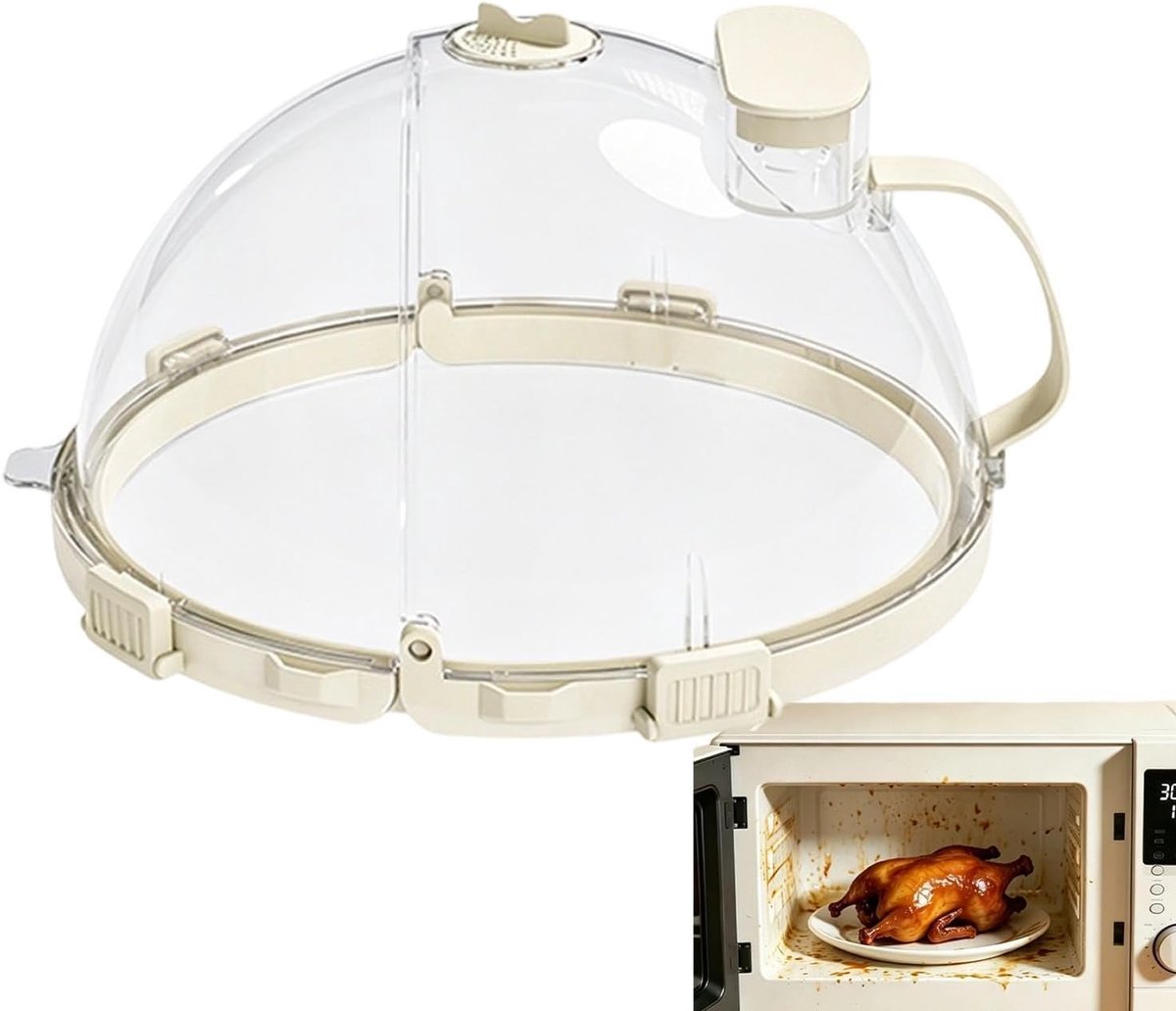 Magnetron Deksel Spatbescherming Voedsel Opwarmen Inclusief Stoomfunctie 23 x 17 cm Transparant