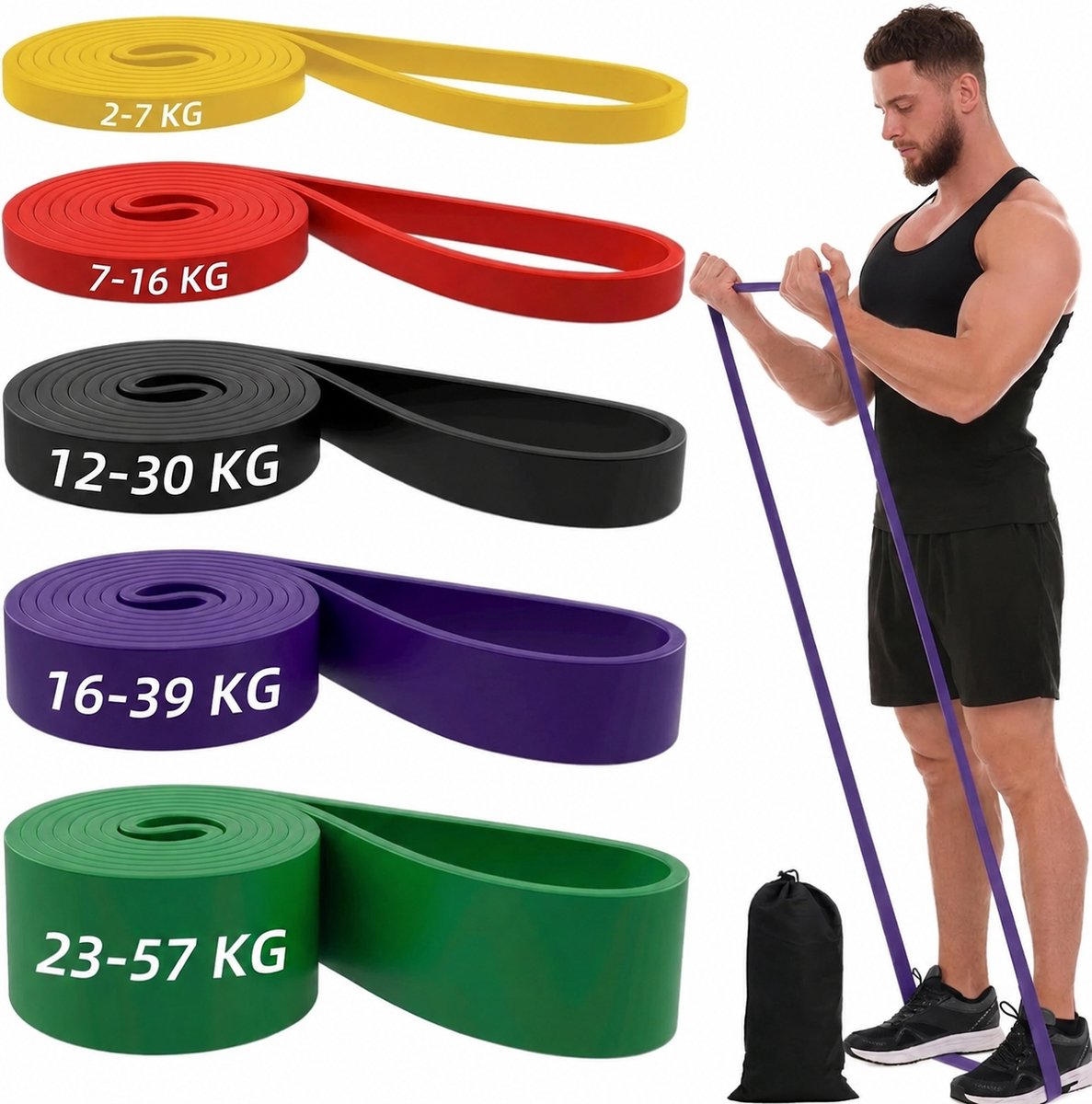 StrongFlow Weerstandsbanden Set - 5 Delig - Fitness Elastiek met 5 Weerstanden - Resistance Band - Multicolor