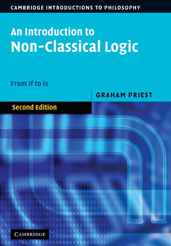 Boek 'An Introduction to Non-Classical Logic' door Graham Priest, tweede editie. Blauwe achtergrond met abstracte lichtlijnen.
