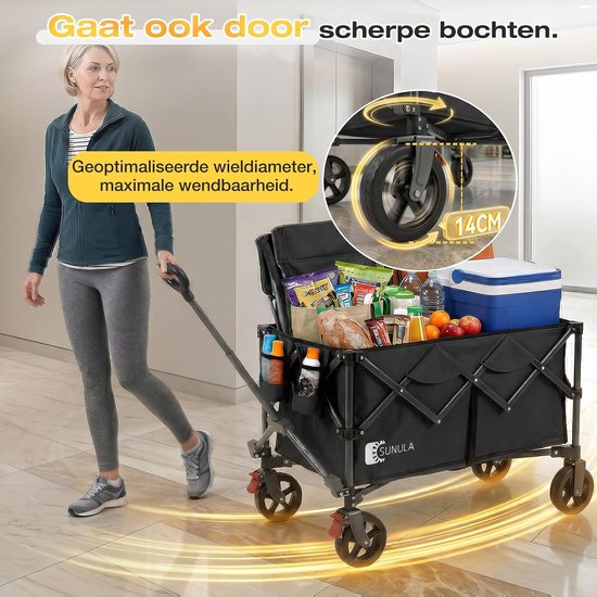 Bolderkar Opvouwbaar - Handwagen Inklapbaar - Tuinieren En Klussen - Met Remmen - 150 Liter - Zwart van Bolderkar Opvouwbaar — afbeelding 3