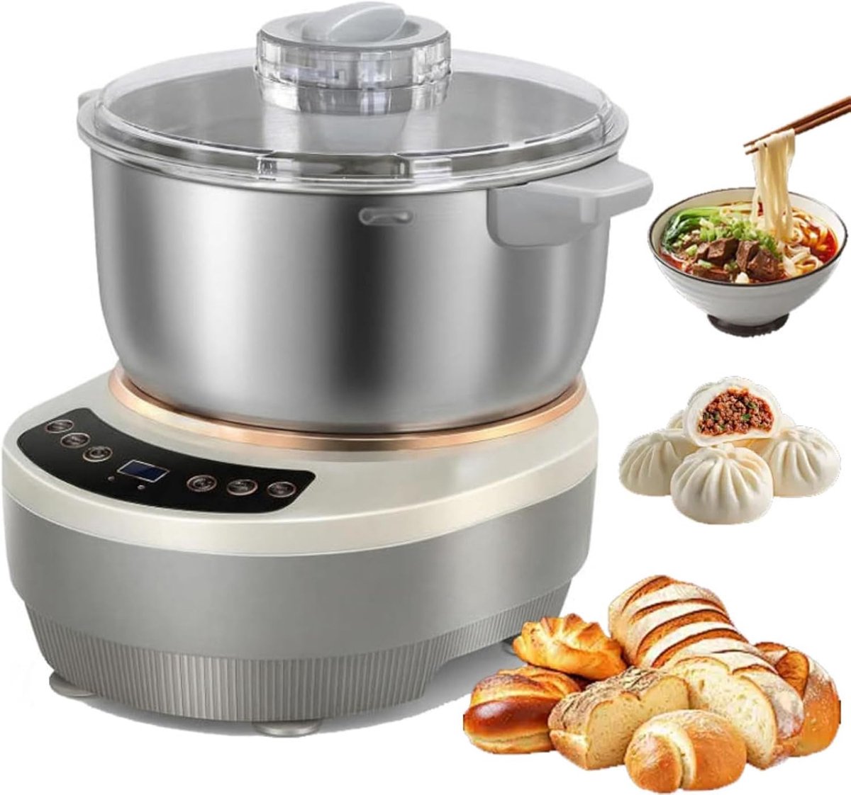 Deegmixer - Kneedmachine Keukenmachine - Brood Pizza Bakken - Thermostatische Fermentatie - 7 Liter Capaciteit - Zilver