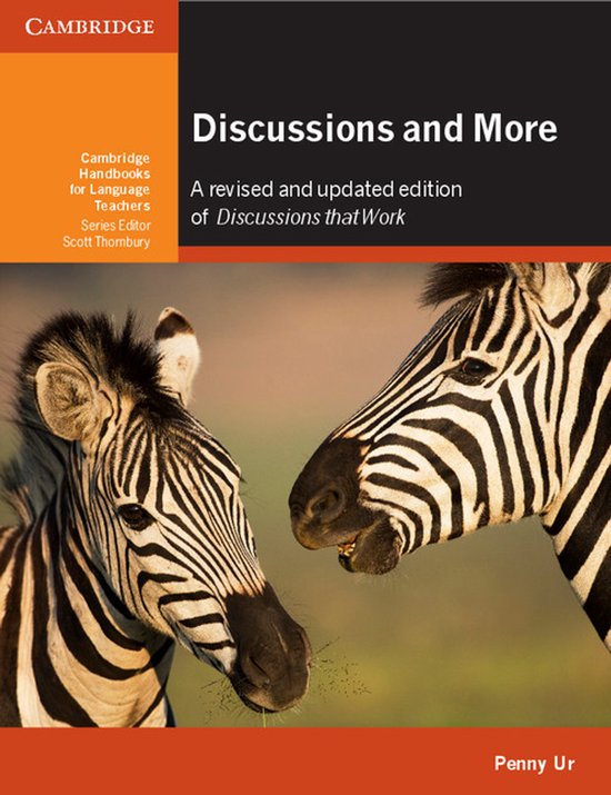 Boek 'Discussions and More' met op de voorkant twee zebra's en tekst.