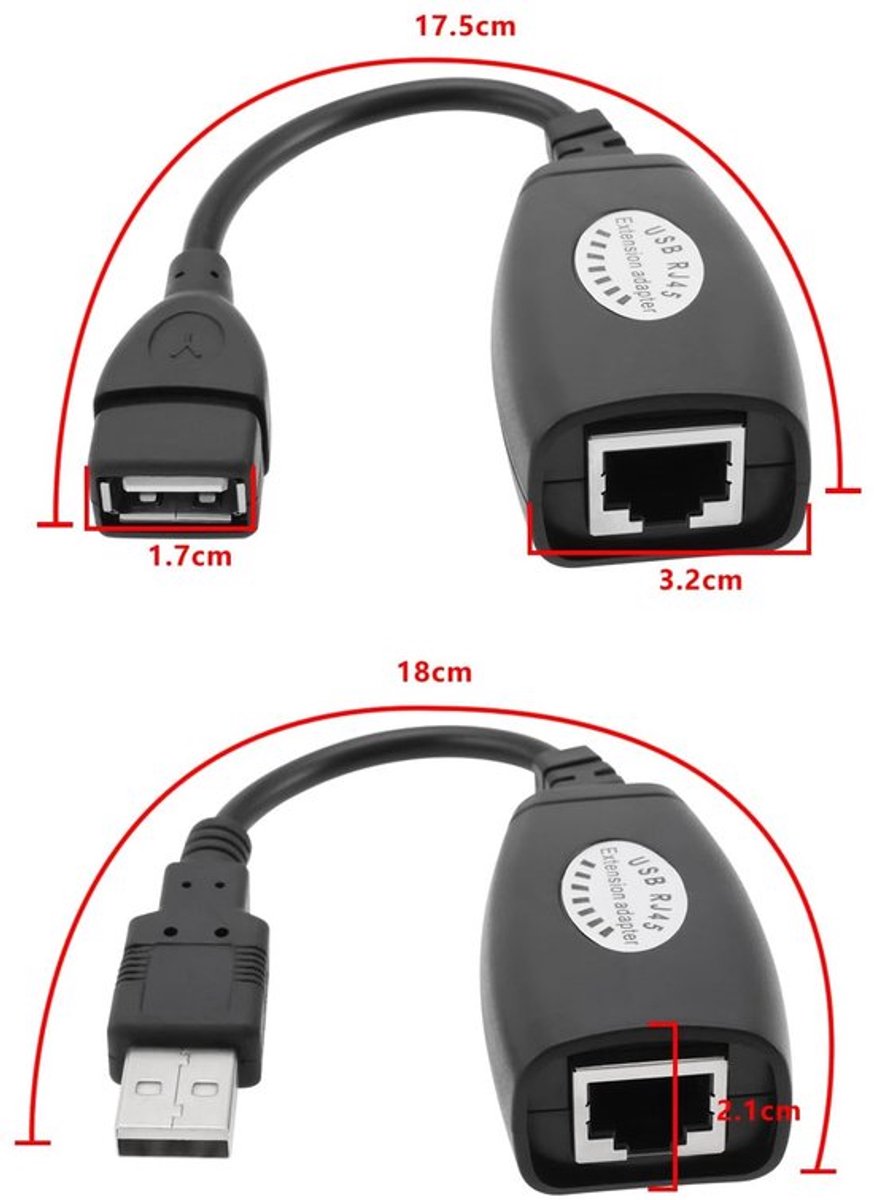 VT Goods - Rj45 splitter met USB Ethernet - Afstand max. 50 m