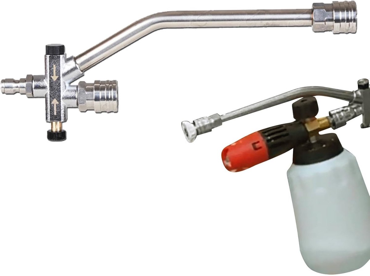 Schuimkanon Dubbele Connector - Hogedruk Opzetstuk - Auto Reinigen - Twee Accessoires Tegelijk - 28 x 7.5 x 4 cm