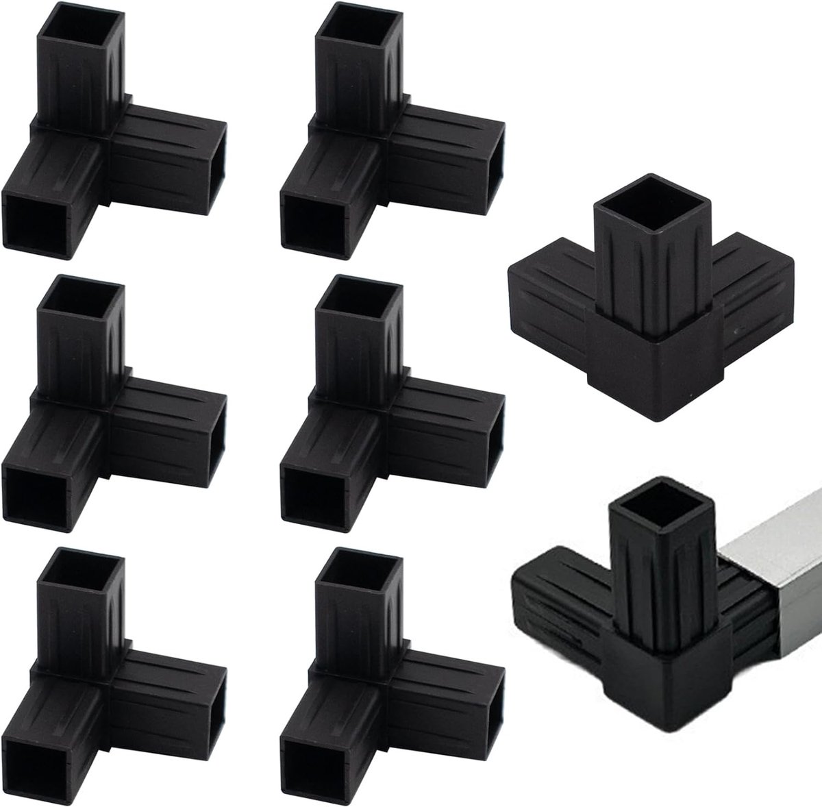 Vierkante buisconnector - Paal connector - Constructie bouwen - 3-weg ontwerp - 25 mm buizen - Zwart