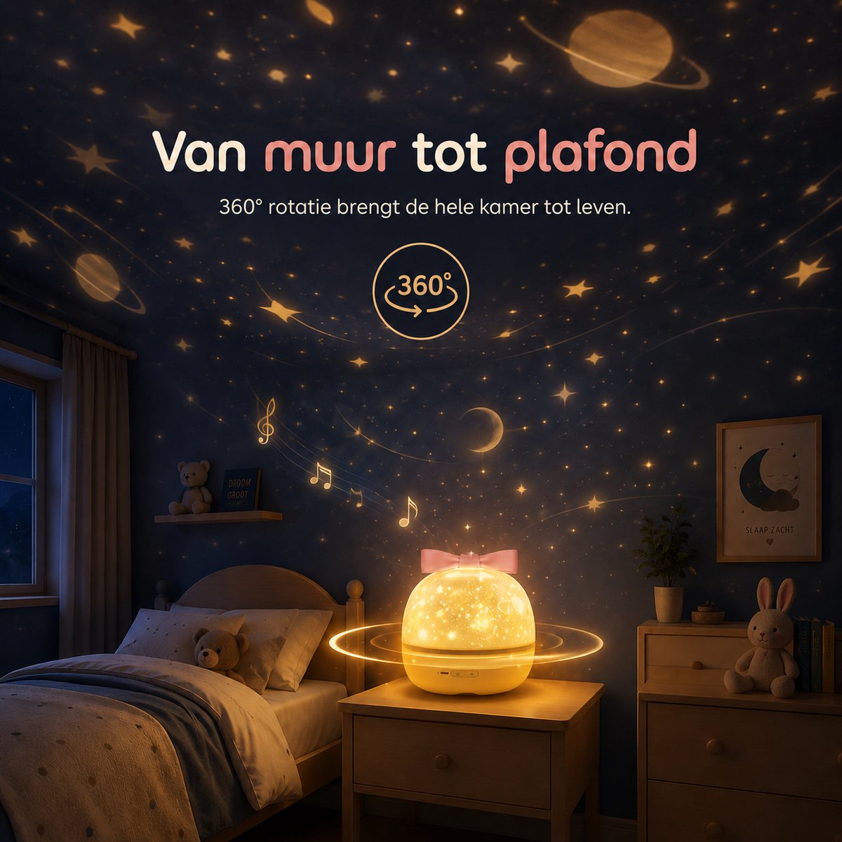 Sercano Eenhoorn Sterrenhemel Projector - Ingebouwde 8 muziek - 6 Thema's - 360° Rotatie - Projectorlamp - Oplaadbaar - Cadeau voor kinder – foto 4