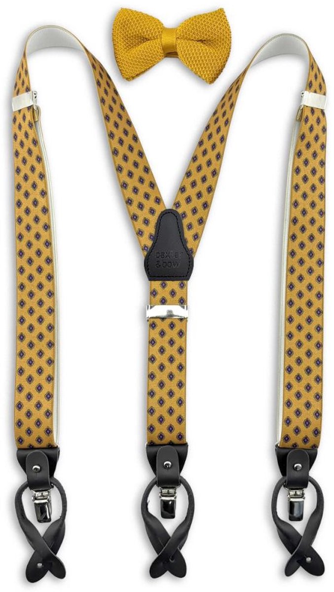 Baxter & Bow Luxe Bretels Set Heren Geel – Luxe bretels met vlinderdas - geel / zwart