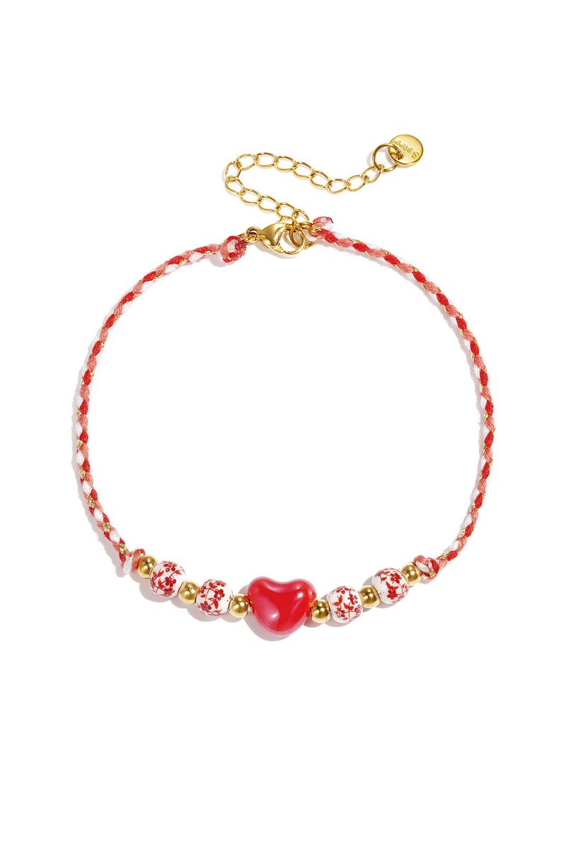 Bijoutheek Enkelsieraad Summer Vibe Touw Kralen Hart Rood
