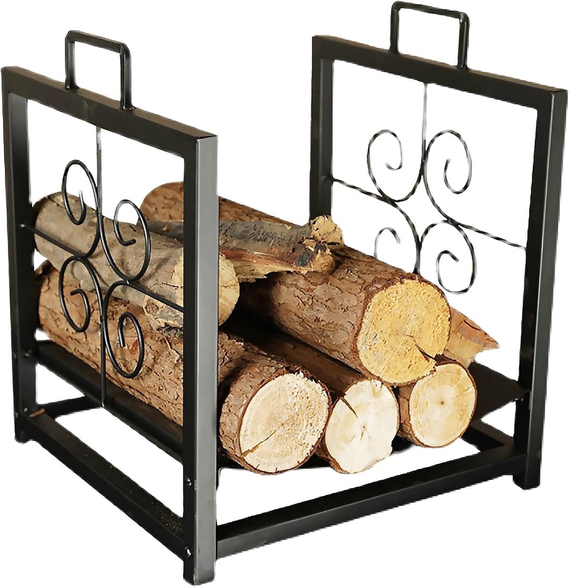 Hout Rek - Houthouder Mand - Open Haard Opslag - Stijlvol Kant Decor - Compact Formaat - Zwart