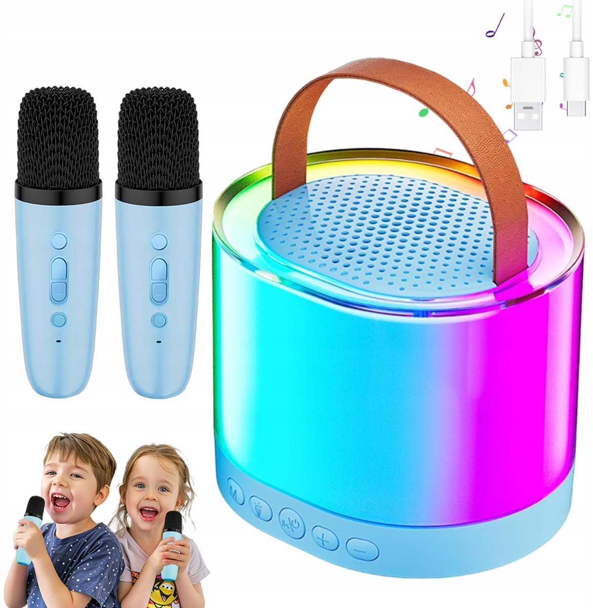 Draadloze Karaokeset - Bluetooth karaoke-luidspreker - Dubbele Microfoons & Bluetooth - Oplaadbare Accu & LED - Ritmische sfeerverlichting - Compact & Draagbaar