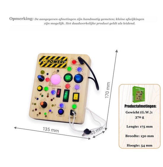 COOAU - Houten Busy Board met LED Verlichte Knoppen - Montessori Elektrische Schakelaar Sensorisch Spelbord voor Peuters - Fijne Motoriek Vroegonderwijs Leerspeelgoed voor Jongens Meisjes van Cooau — afbeelding 5