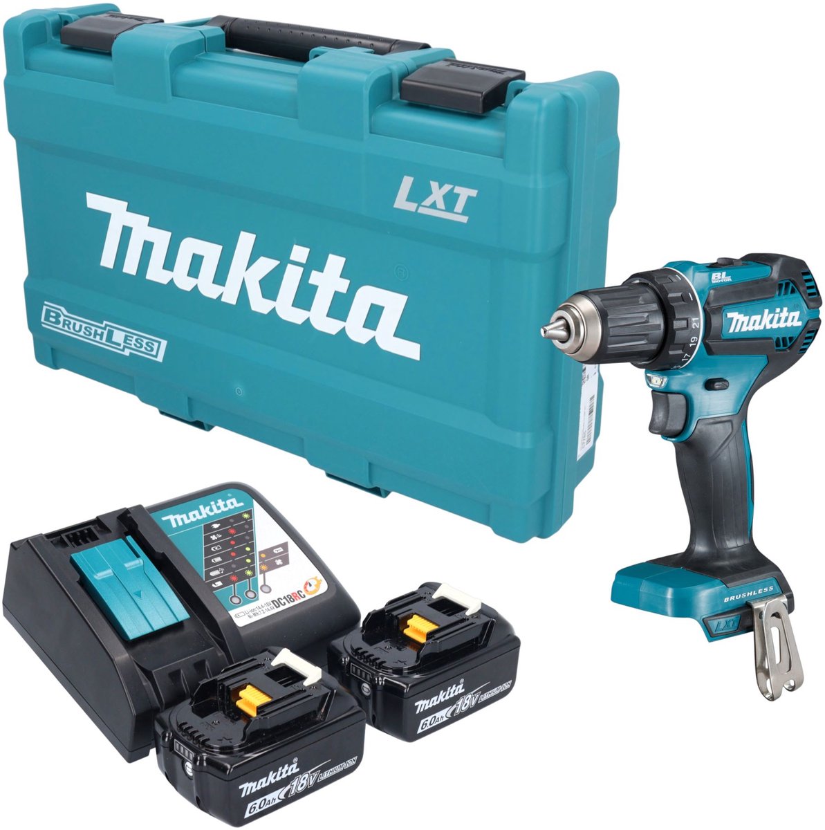 Makita DDF 485 RGK accuboormachine 18 V 50 Nm borstelloos + 2x accu 6,0 Ah + oplader + koffer