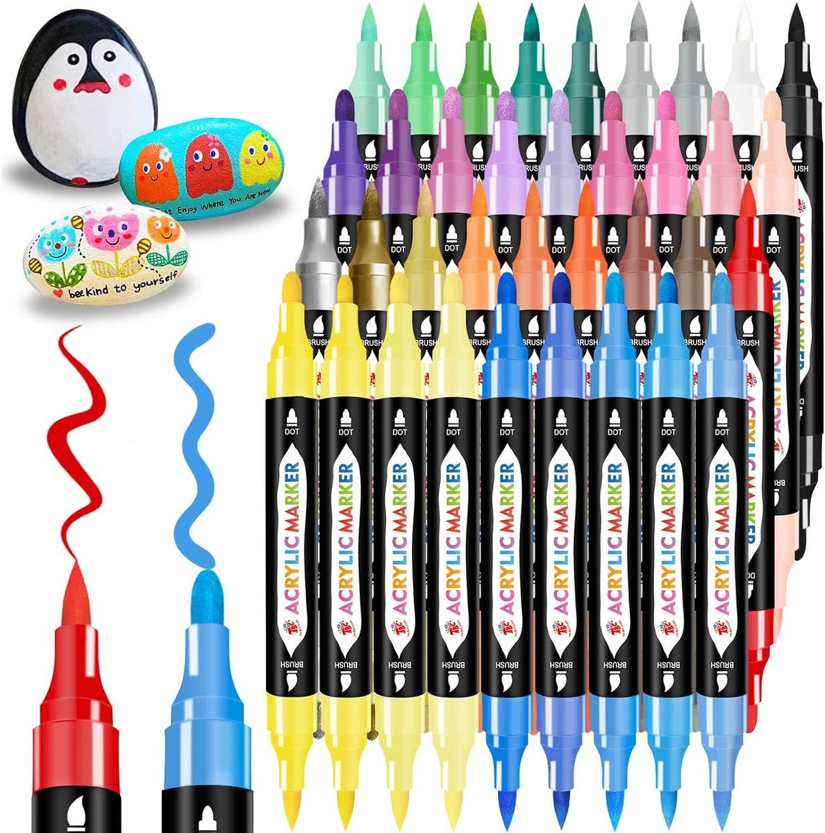 Acrylstiften Set - 36 Kleuren - - Waterbestendige Verfmarkers voor Stenen en Canvas - Voor Kunstenaars en Creatieve Geesten
