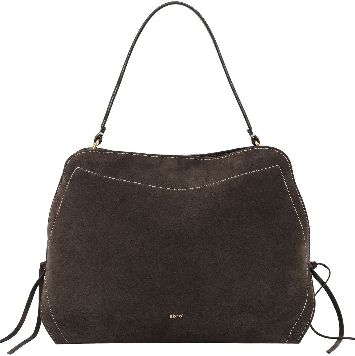 abro Leren schoudertas Leather Suede Necessity Big Shoulder Bag Dark Brown donkerbruin