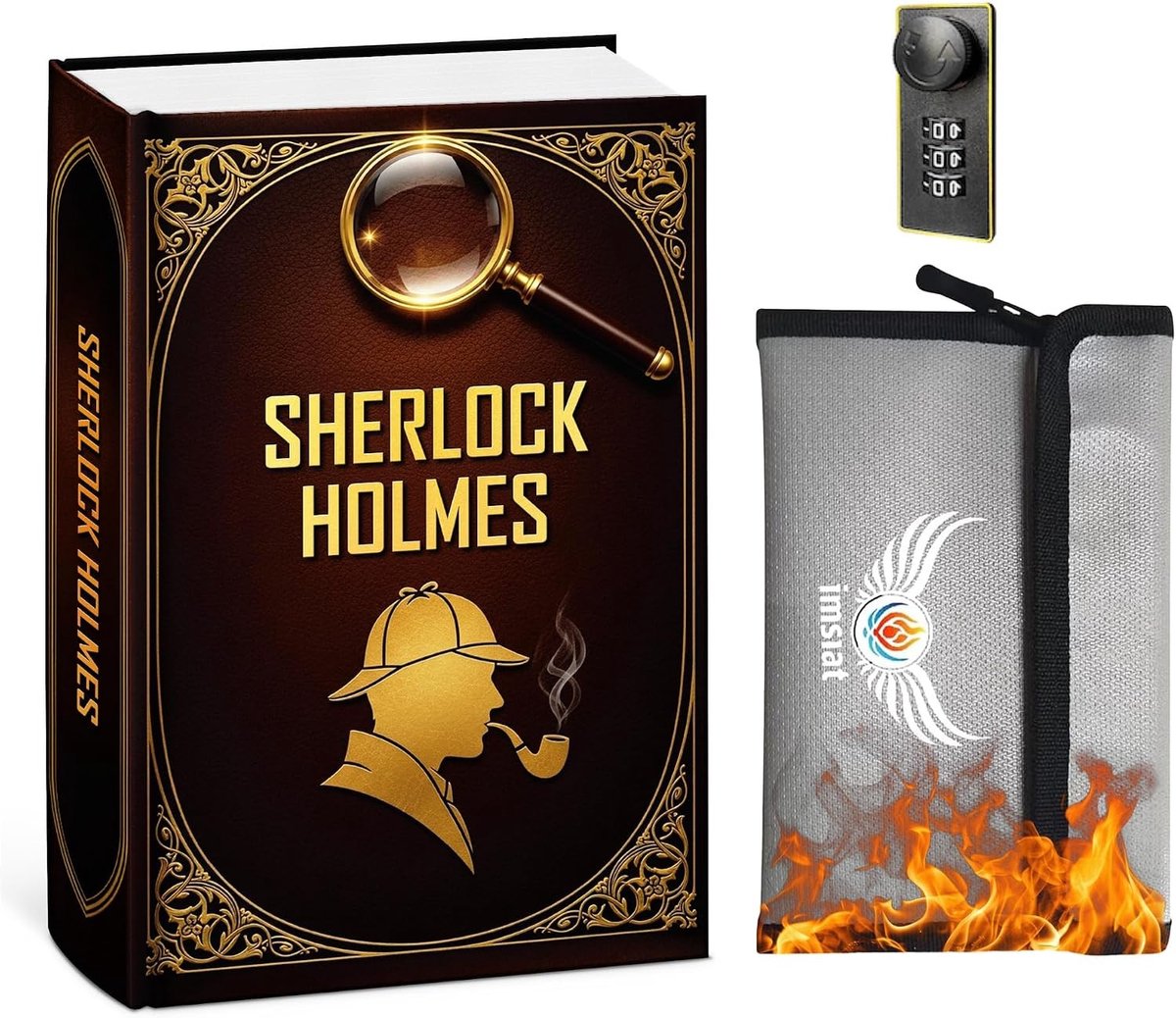 Brandwerende zak - Sherlock Code - 24 x 15,5 x 5,5 cm - Geheime boekkluis met code - Veiligheid voor waardevolle spullen
