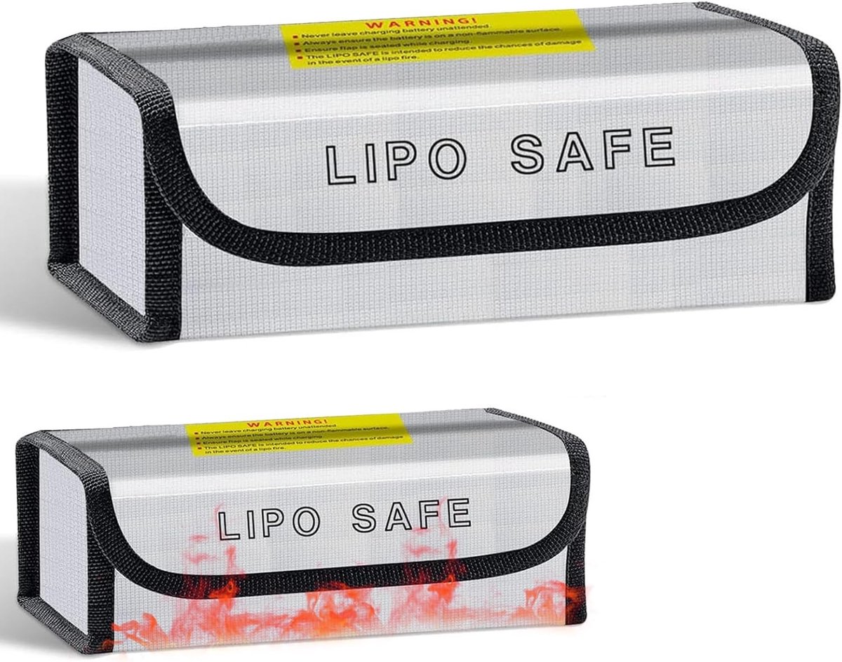 Brandwerende zak - Zilver - 185 x 75 x 60 mm - Vuurvaste LiPo-batterij Opbergtas - Voor Veilig Opladen en Transport