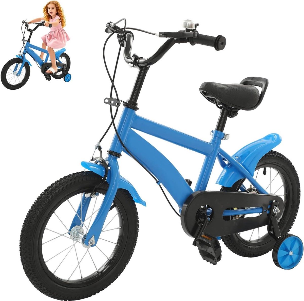 Kinderfiets 14 Inch Loopfiets Peuterfiets Fietsen Leren Met Zijwieltjes 43-49 cm Blauw
