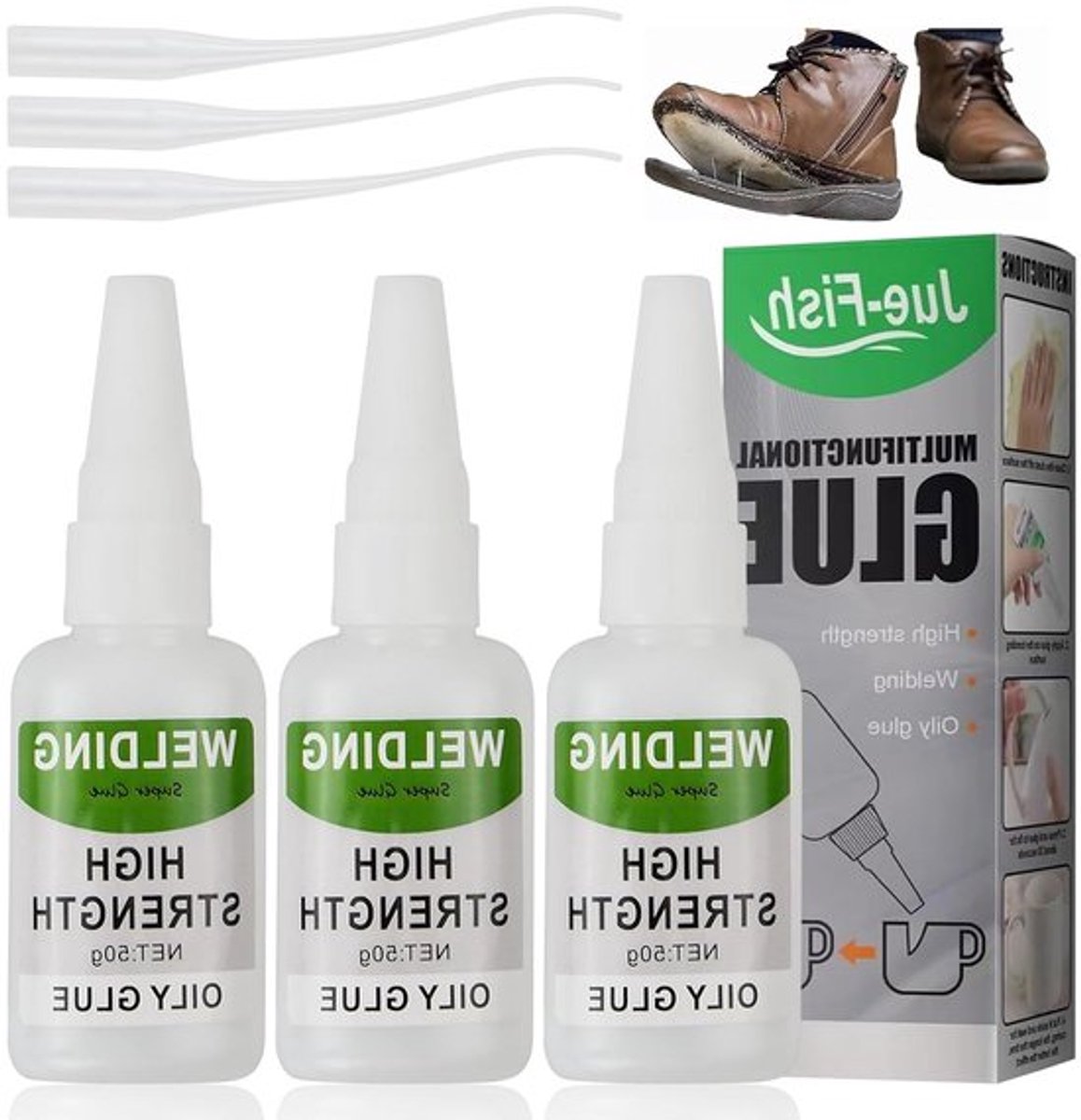 Set van 3 universele superlijm, 50 g, extra sterke en waterdichte hechting voor plastic, metaal, keramiek, leer en hars - ideaal voor knutselen en reparaties