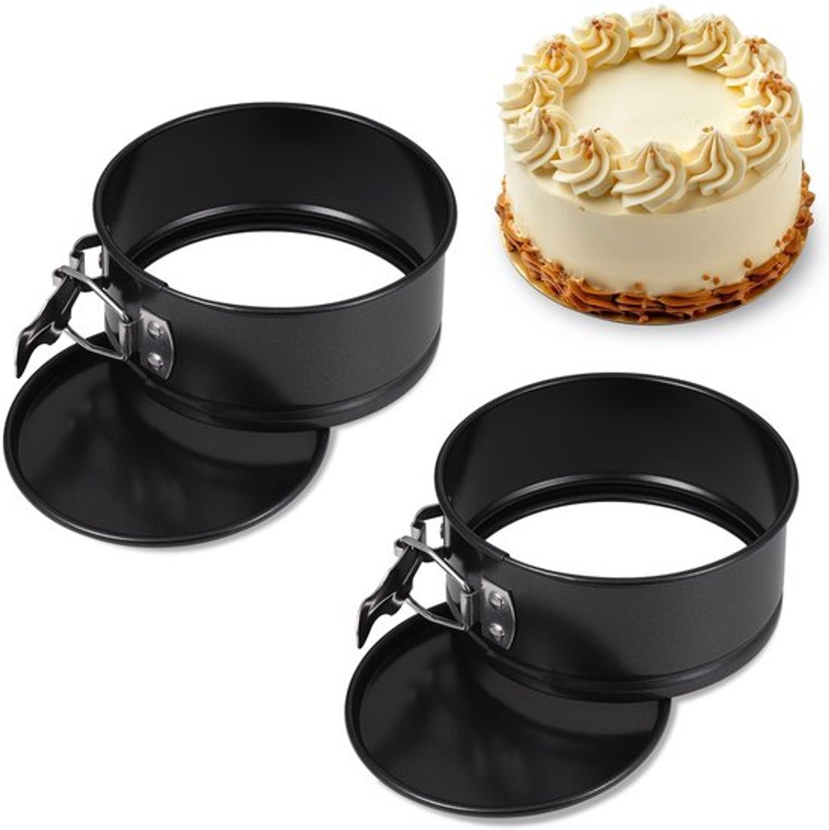 Zocipro 2 stuks ronde springvorm 11 cm, mini bakvorm met antiaanbaklaag, kleine bakvormen met vlakke bodem voor het bakken van taarten, zwart