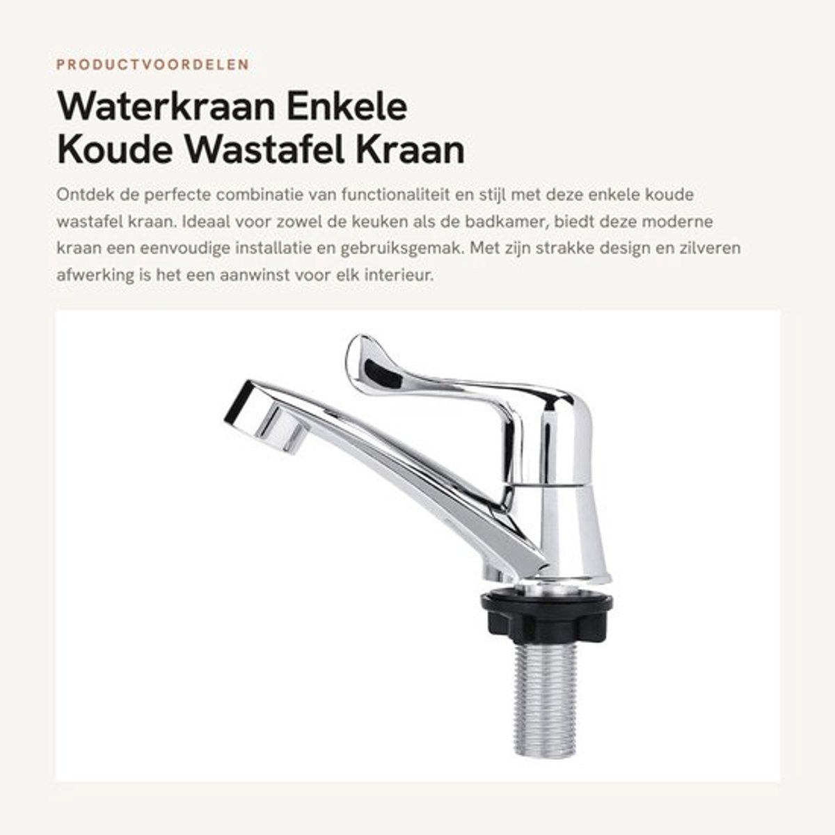 Waterkraan Enkele Koude - Wastafel Kraan - Moderne Badkamer - G1/2 Schroefdraadverbinding - Waterbesparend - Eenvoudige Installatie - Keukenkranen