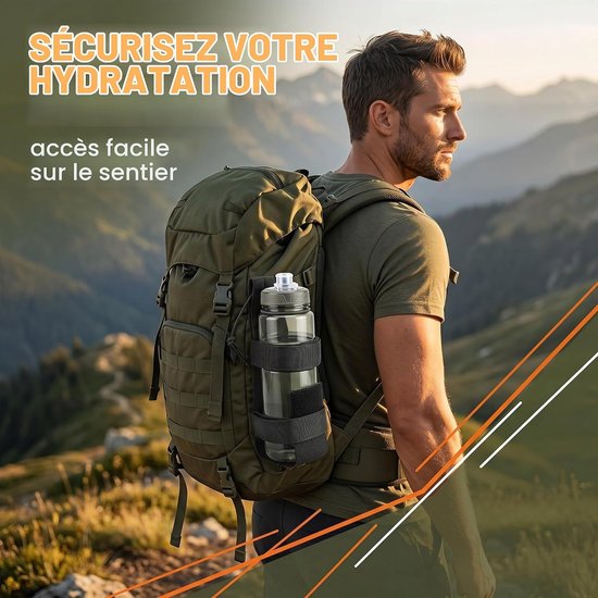 Flessenhouder - flessendrager - waterfleshouder - flessen houder riem - waterfleshouder schouderriem - waterfles houder tas - waterfles houder riem - waterfles houder rugzak - Voor wandelen camping reizen sport - Khaki — afbeelding 4