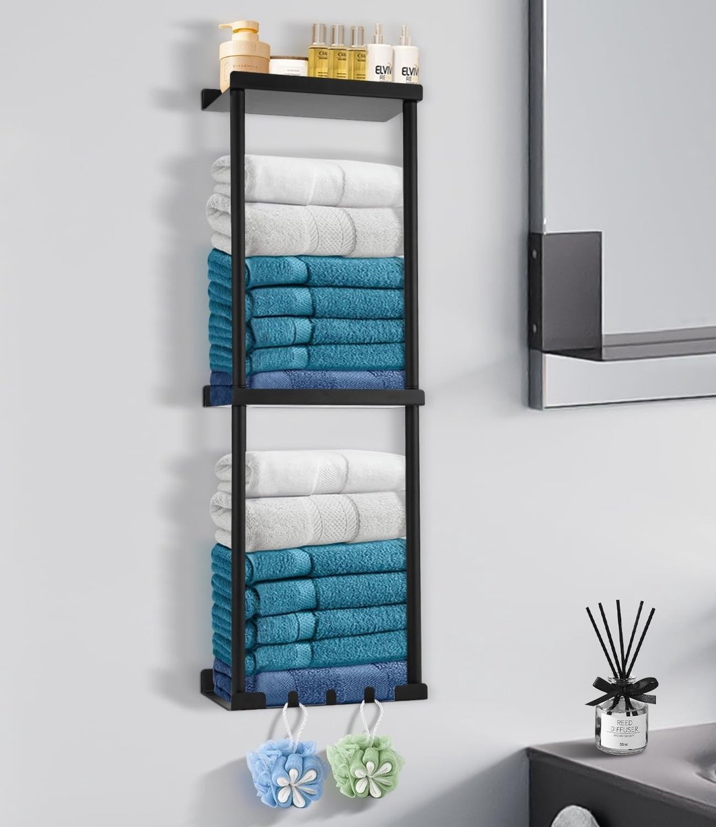 Handdoekrek voor radiator - Zwart - 3 Haken - Stevig Handdoekhouder met Grote Capaciteit - Voor Badkamer en Keuken