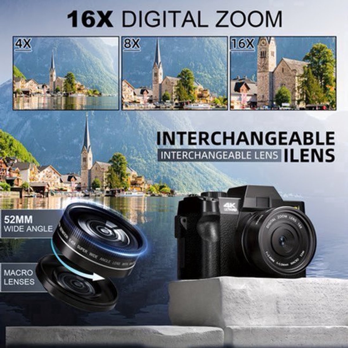 Vlogcamera – Digitale Camera – Compact Camera – Fototoestel – Selfiecamera – 48MP Sensor – 4K Video – WiFi & App Bediening – Zwart