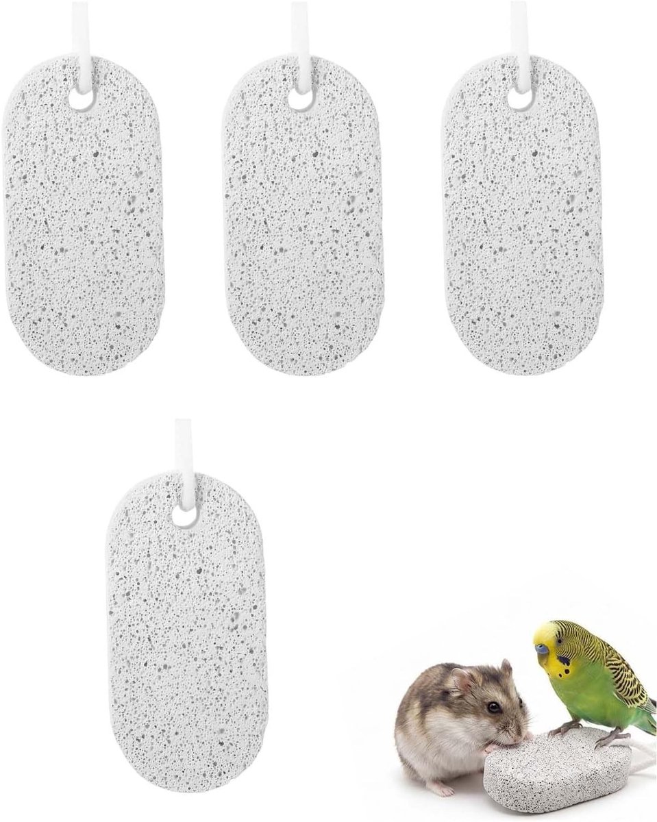 Natuurlijke minerale knaagsteen voor knaagdieren en kleine huisdieren - bevorder tandslijtage en mondgezondheid, 4-delig set, 9,5 x 4,5 x 1,5 cm