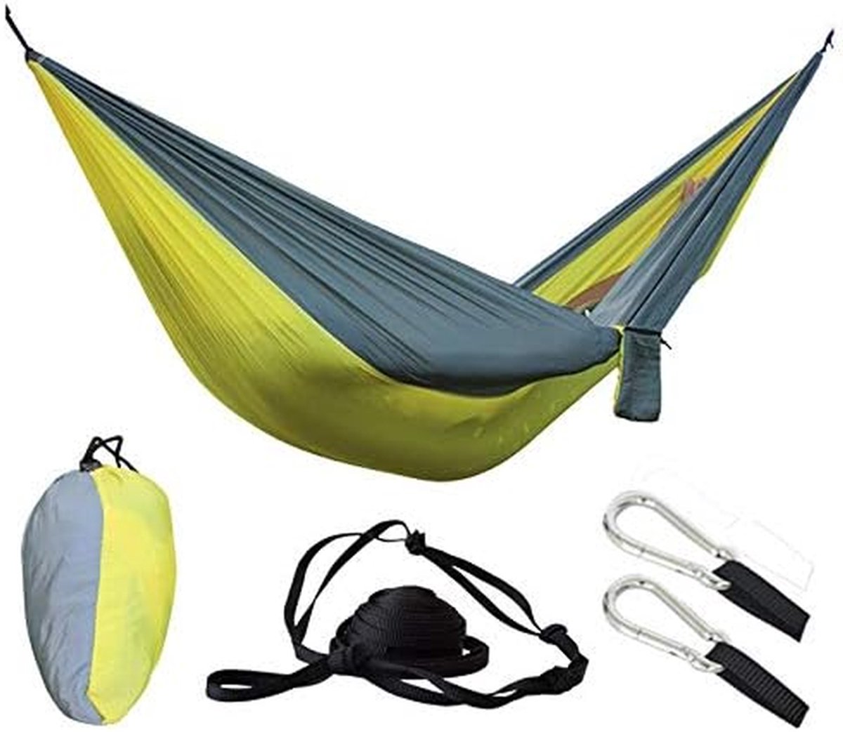 Hangmat 2 Persoon - Parachute Hangmat - Kamperen en Reizen - Ultralicht en Compact - 200kg Max Gewicht - Geel