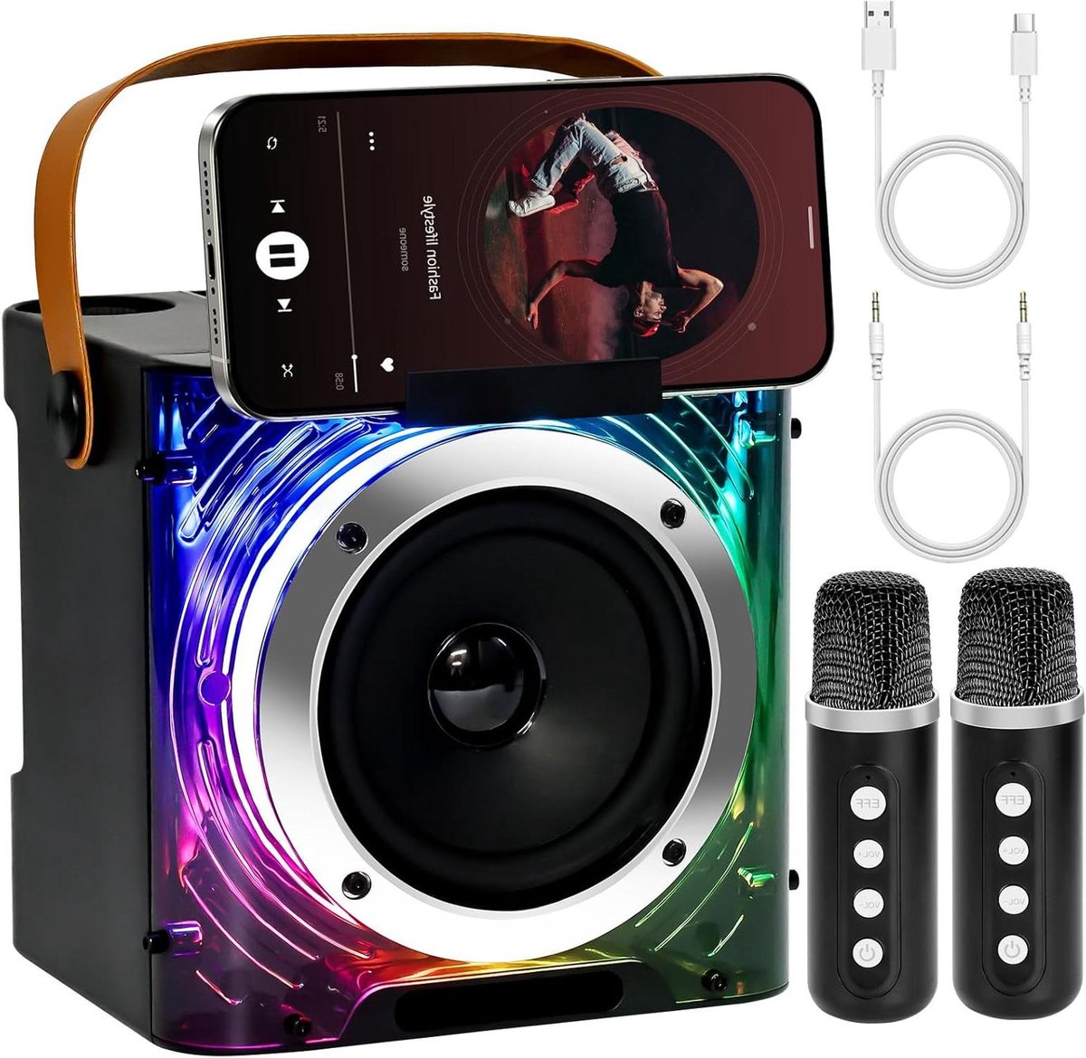Karaoke Machine - Zing Installatie - Feestjes Organiseren - Met Lichteffecten - 4 inch speaker - Zwart