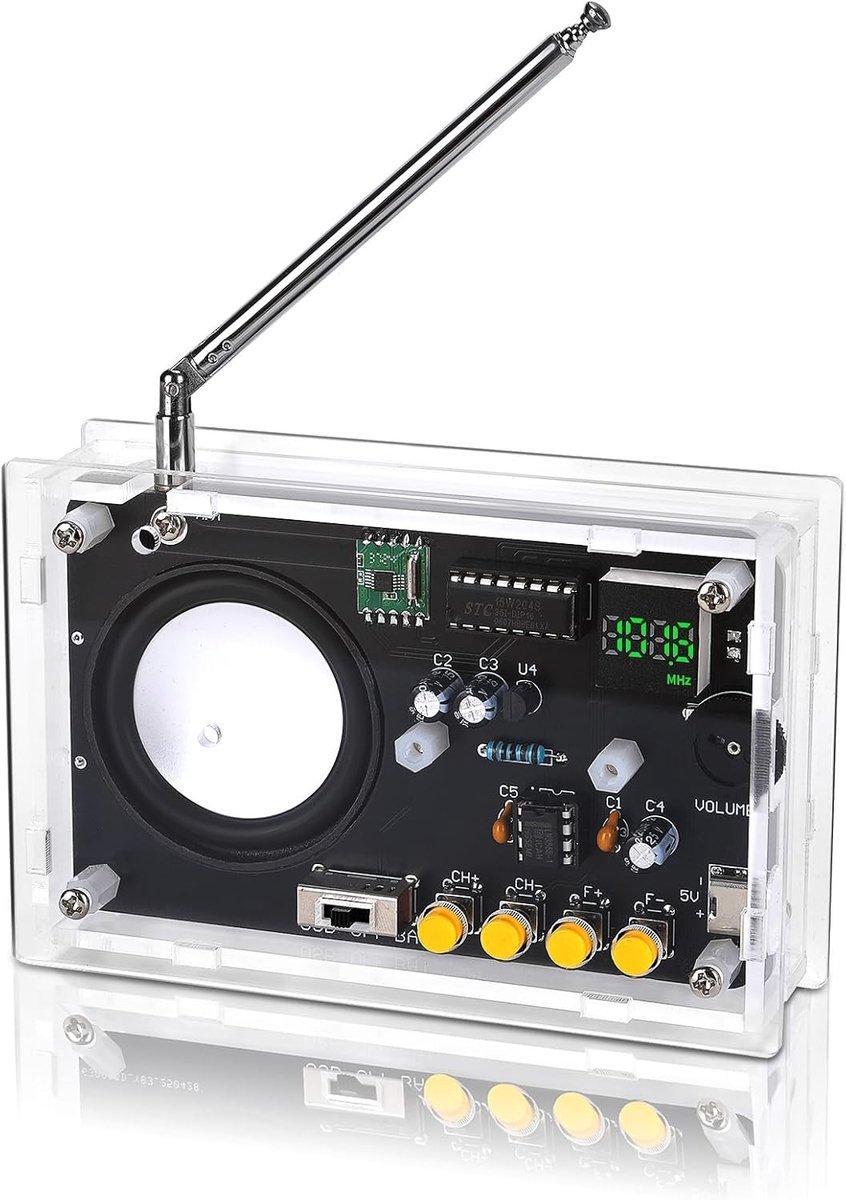 Doe-het-zelf Soldeeroefenkit - Transparant - 2-Inch - FM-Radio met Luidspreker en USB/Batterijvoeding - Voor Elektronica-liefhebbers