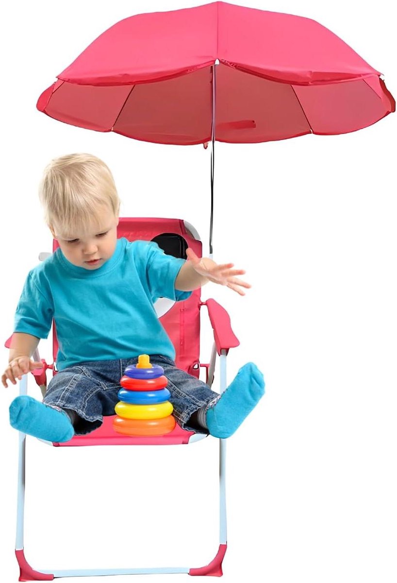 Kinderstoel met parasol - Opvouwbare stoel - Buiten spelen - Zandbestendig ontwerp - 50 x 530 x 50 mm - Blauw