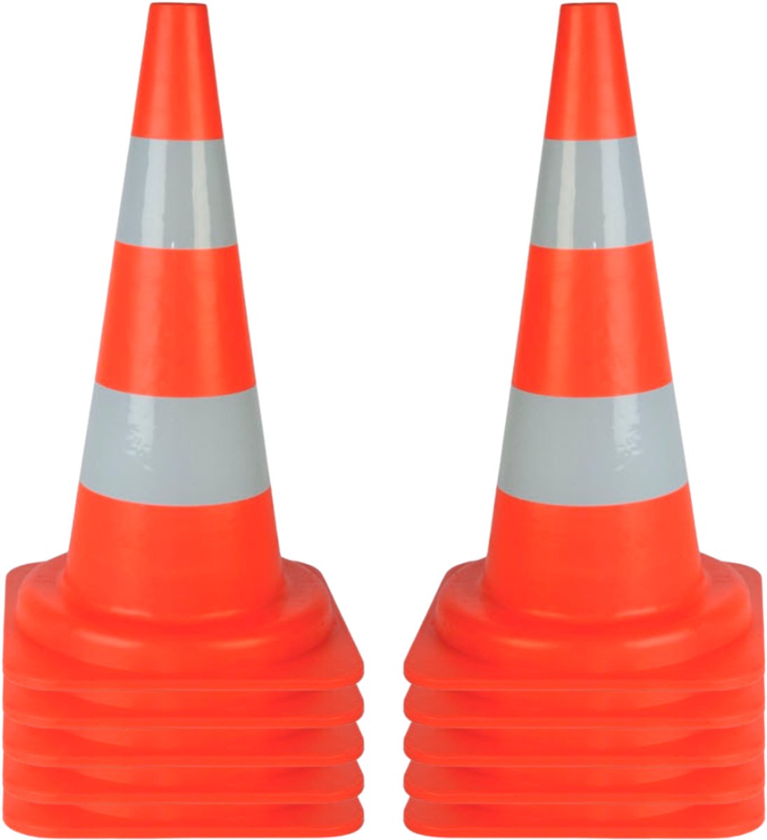 Reflecterende Pion HDPE 10 stuks - 53 cm Hoog - Oranje verkeerskegel - Pylon - Pilonnen