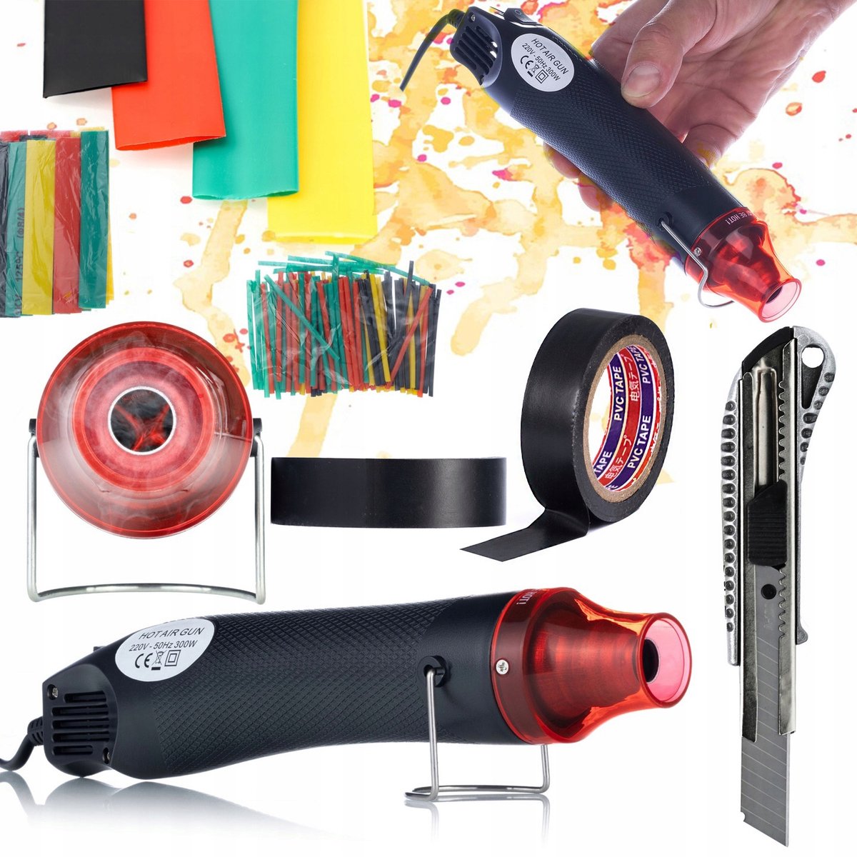 Rosfix Mini Heteluchtpistool Set - 300W Precisie Hot-Air - 328 Krimpkous 2:1, 10m Isolatietape