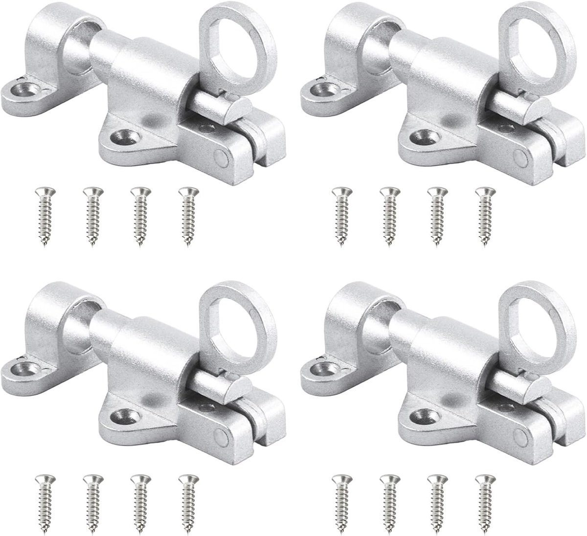 Automatische Veerslot Set van 4 Stuks, Verzilverd Aluminium voor Houten Deuren en Ramen, Inclusief 16 Schroeven voor Eenvoudige Montage