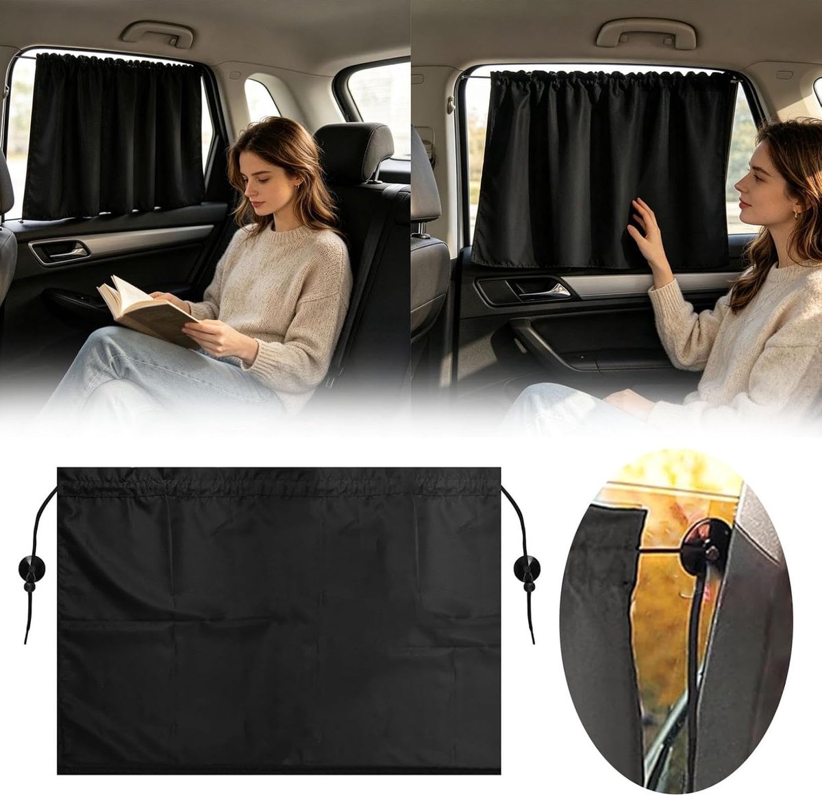Bobypet - Auto zonnescherm zijruit - Set van 4 - Met zuignap - Universele zonwering - UV-bescherming tegen hitte en verblinding - Voor zijruiten van de auto - 66.5*44cm - Zwart